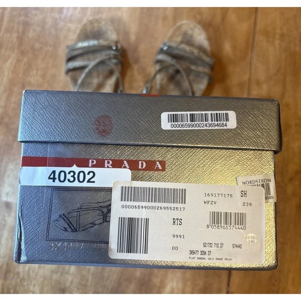 Prada Flat sandal Gold Snake Print Cork Women’s size 37 US 6.5 Vintage - Picture 8 of 9